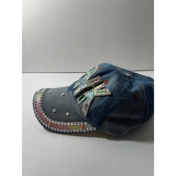 Pink Denim Cap with Rhinestone Embellishments main image 3